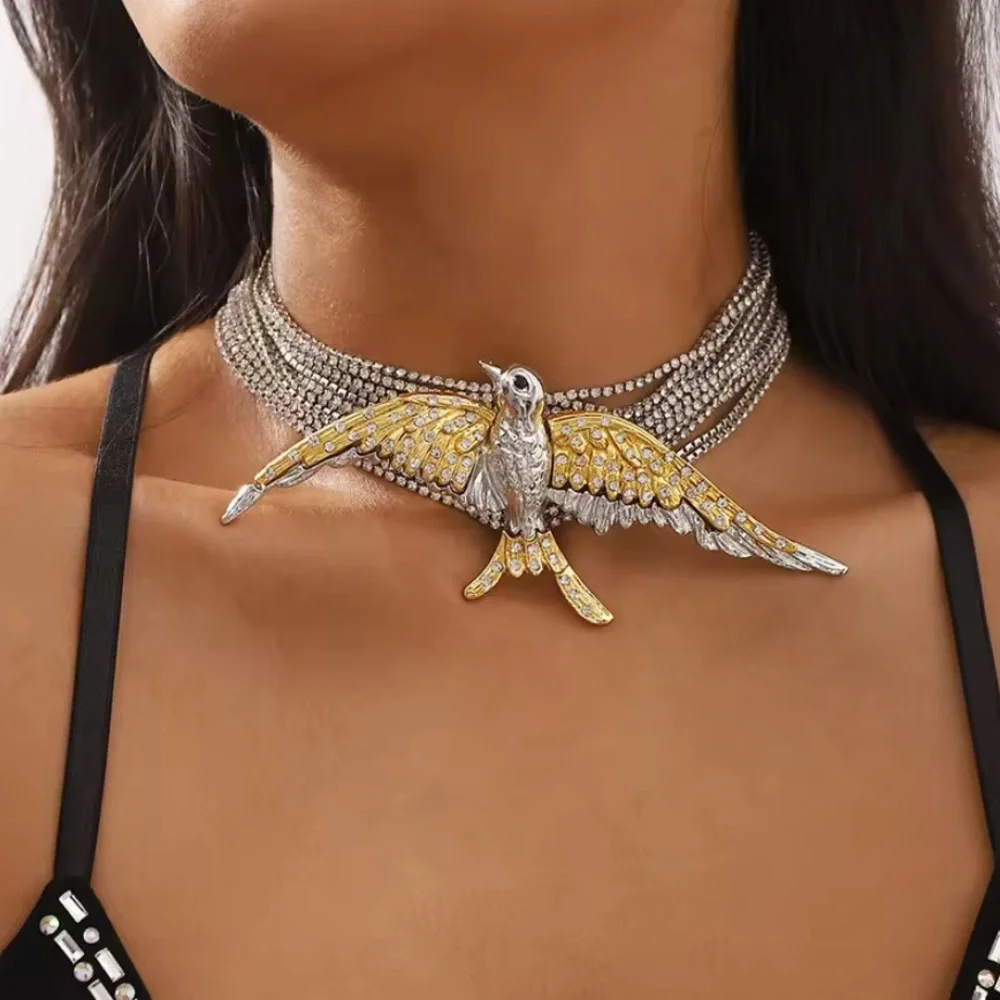 Gold & Silver Bird Pendant Necklace Gold Wings